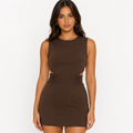 Brown Cut-Out Ruched Mini Bodycon Dress (GUESS)