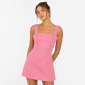 Pink Linen Square-Neck Mini Dress with Ruffled Straps (hanita)