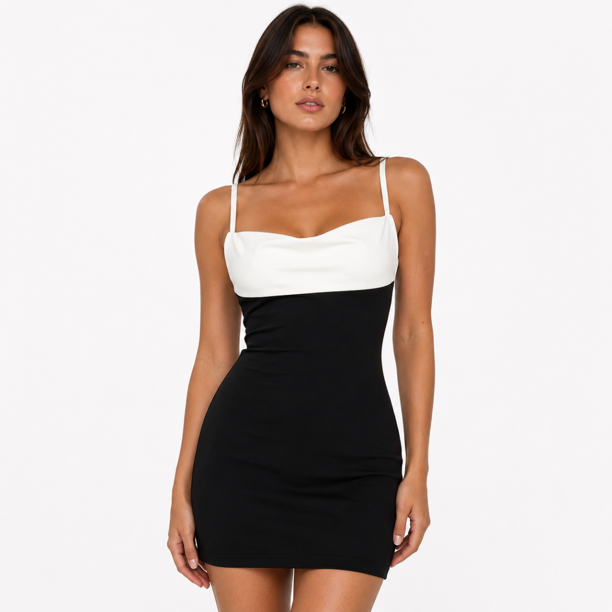 Color-Block Cowl-Neck Mini Bodycon Dress(hanita)