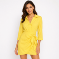 Yellow Wrap Shirt Mini Dress with Side Tie (GUESS)