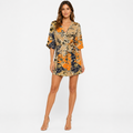Printed Wrap Mini Dress with Wide Sleeves (HANITA)