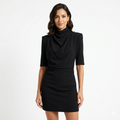 Black Cowl-Neck Mini Dress with Half Sleeves (hanita)