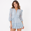 Light Blue Lace Mini Dress with Ruffled Sleeves (GUESS)