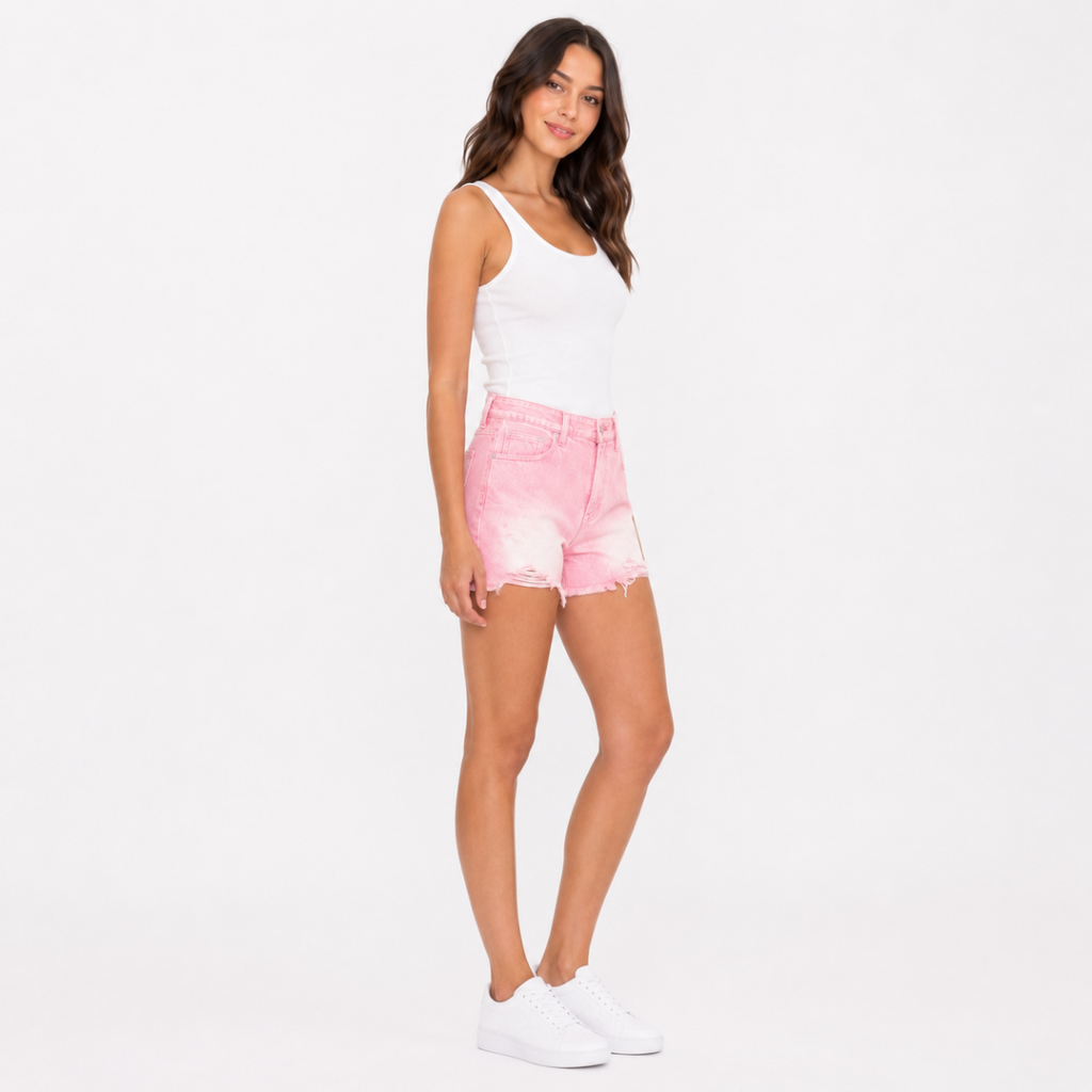 Women's Pink Denim Shorts(INSIDE)