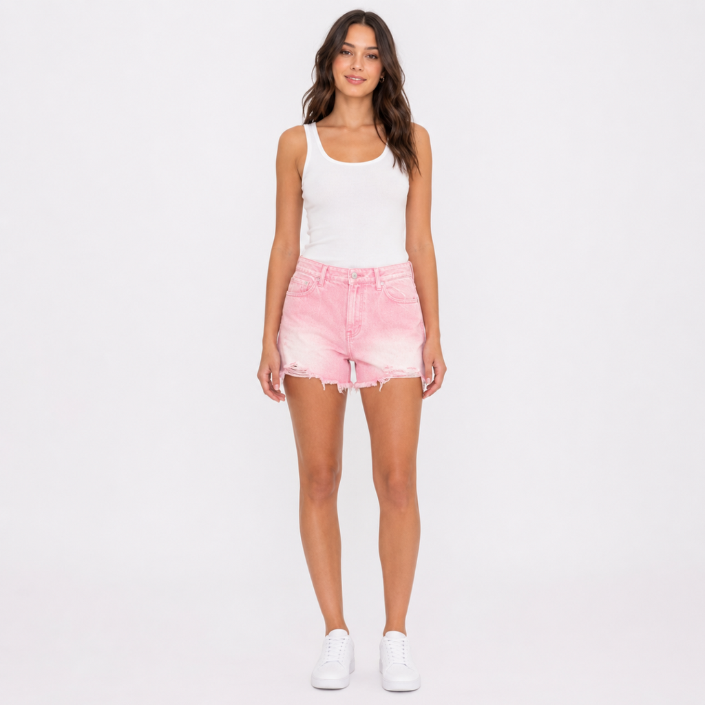 Women's Pink Denim Shorts(INSIDE)