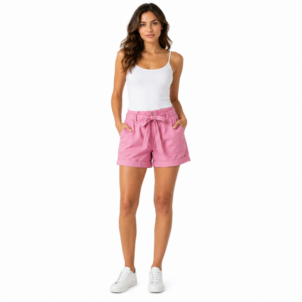 Women's Pink Belted Shorts(INSIDE)