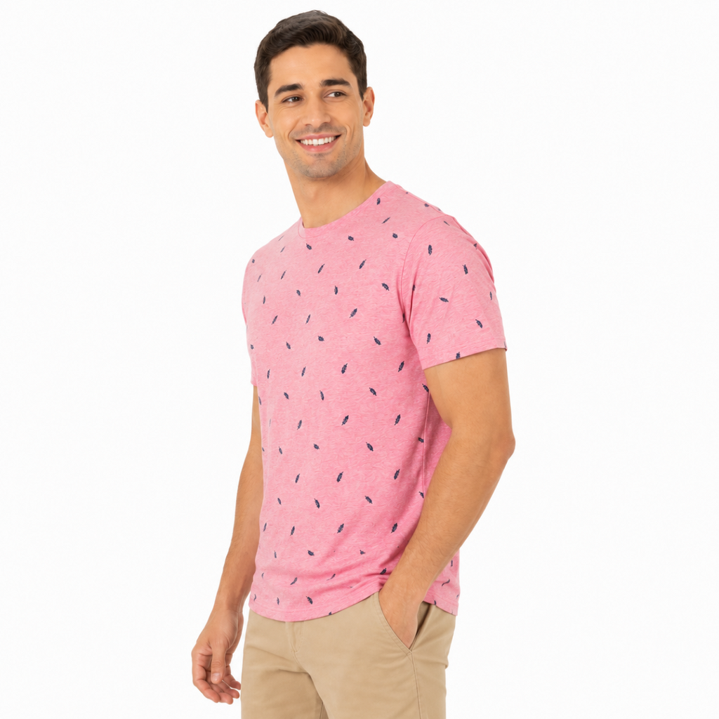 Men's Patterned Pink T-Shirt(INSIDE)