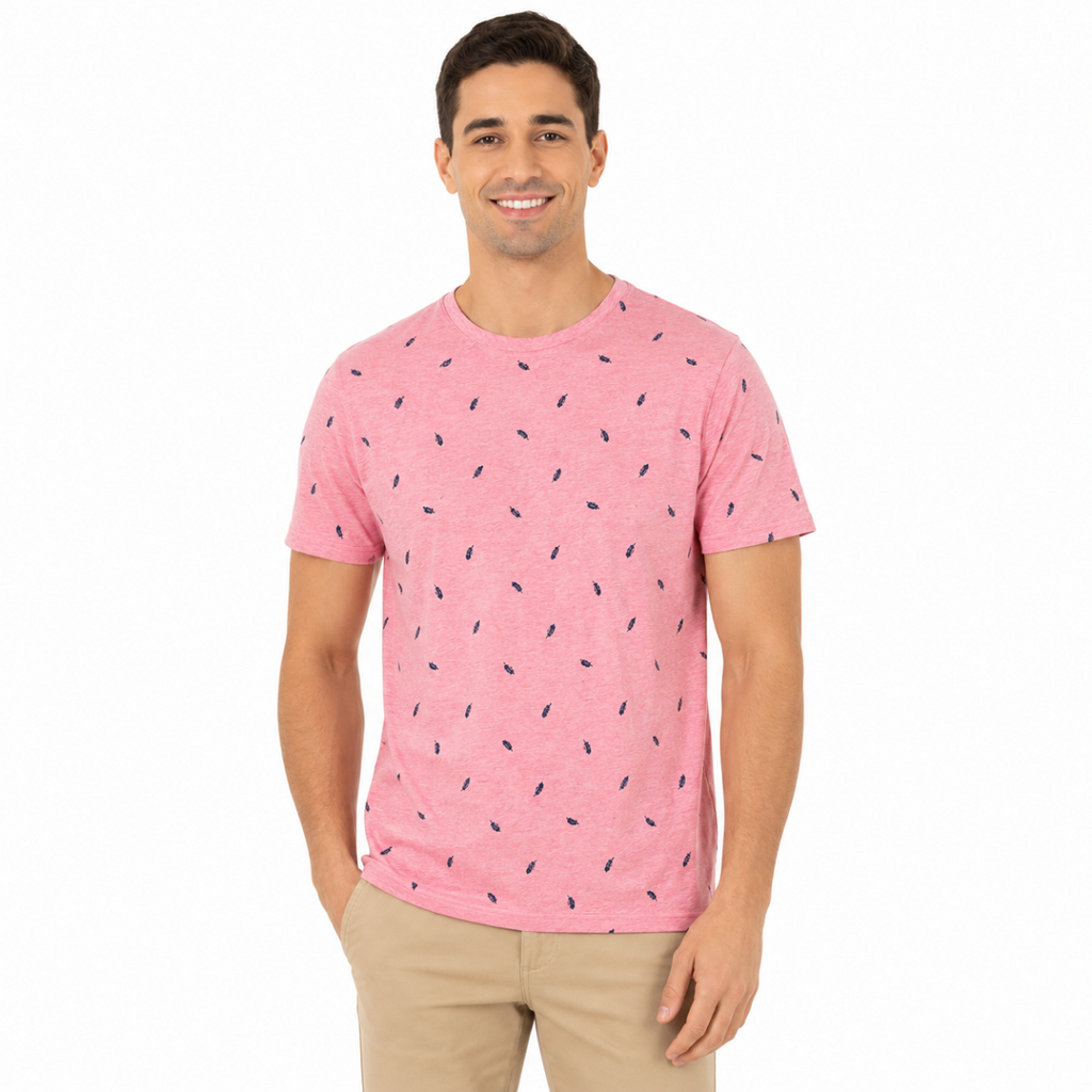 Men's Patterned Pink T-Shirt(INSIDE)