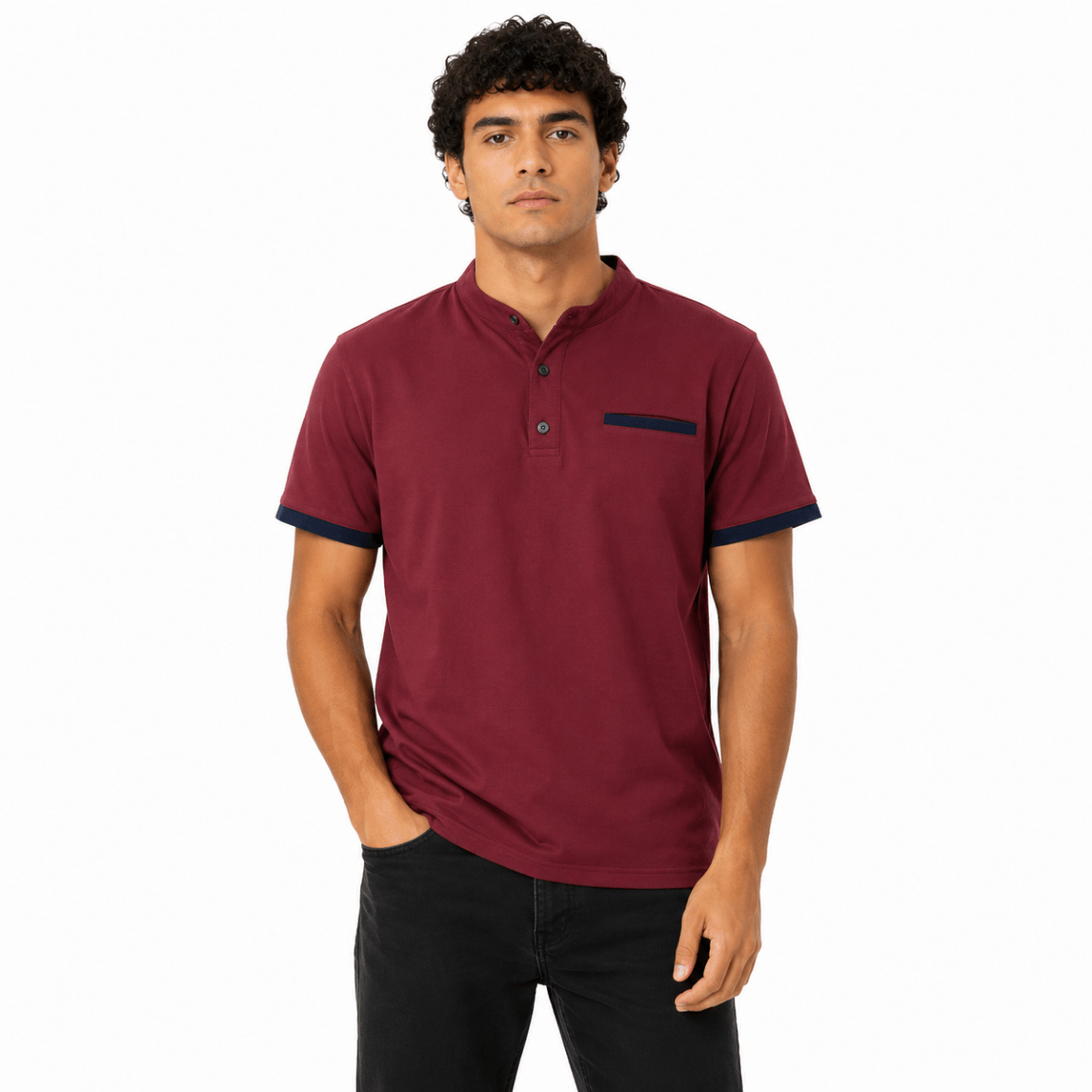 Men's Mandarin Collar Polo T-Shirt