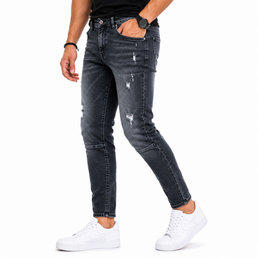 Men's Grey Skinny Ripped Jeans