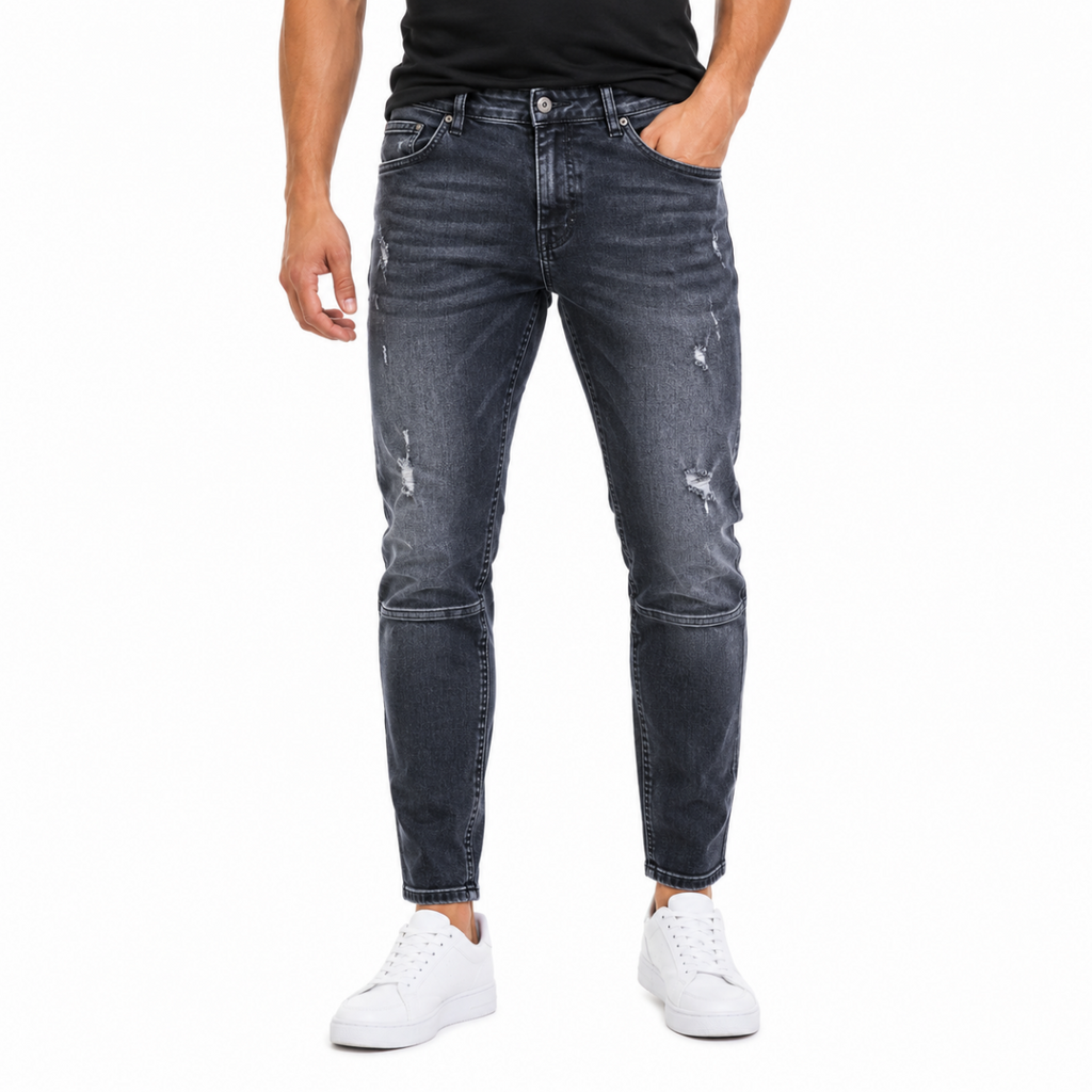 Men's Grey Skinny Ripped Jeans