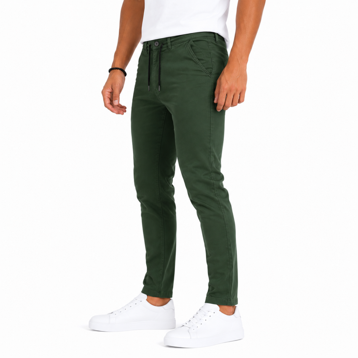 Men's Green Gabardine Drawstring Pants