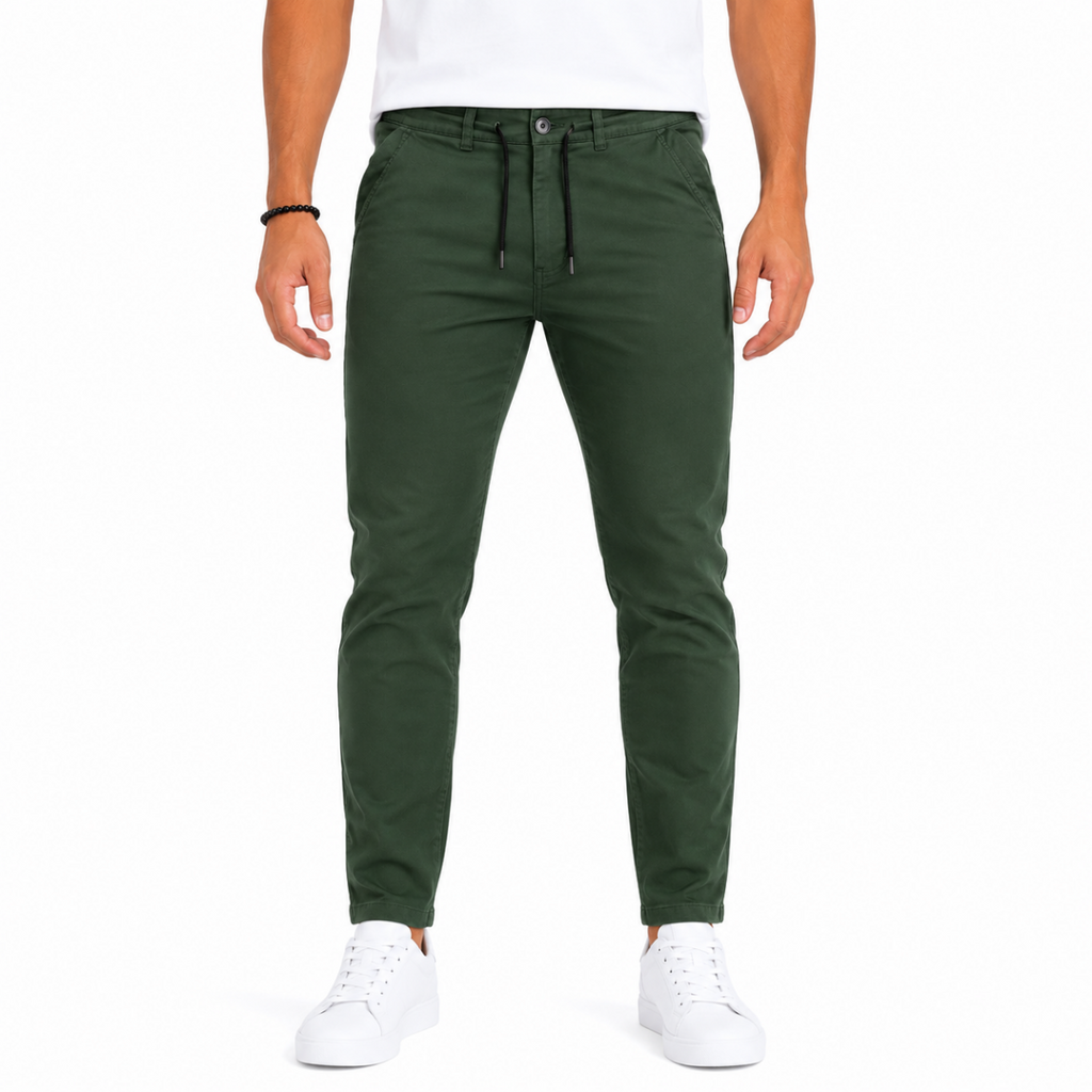 Men's Green Gabardine Drawstring Pants