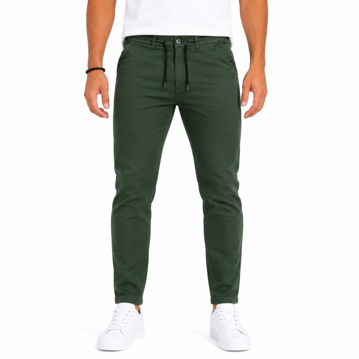 Men's Green Gabardine Drawstring Pants