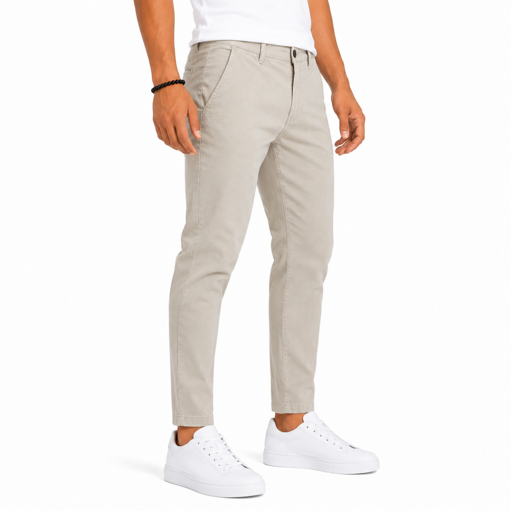 Men's Beige Gabardine Chino Pants