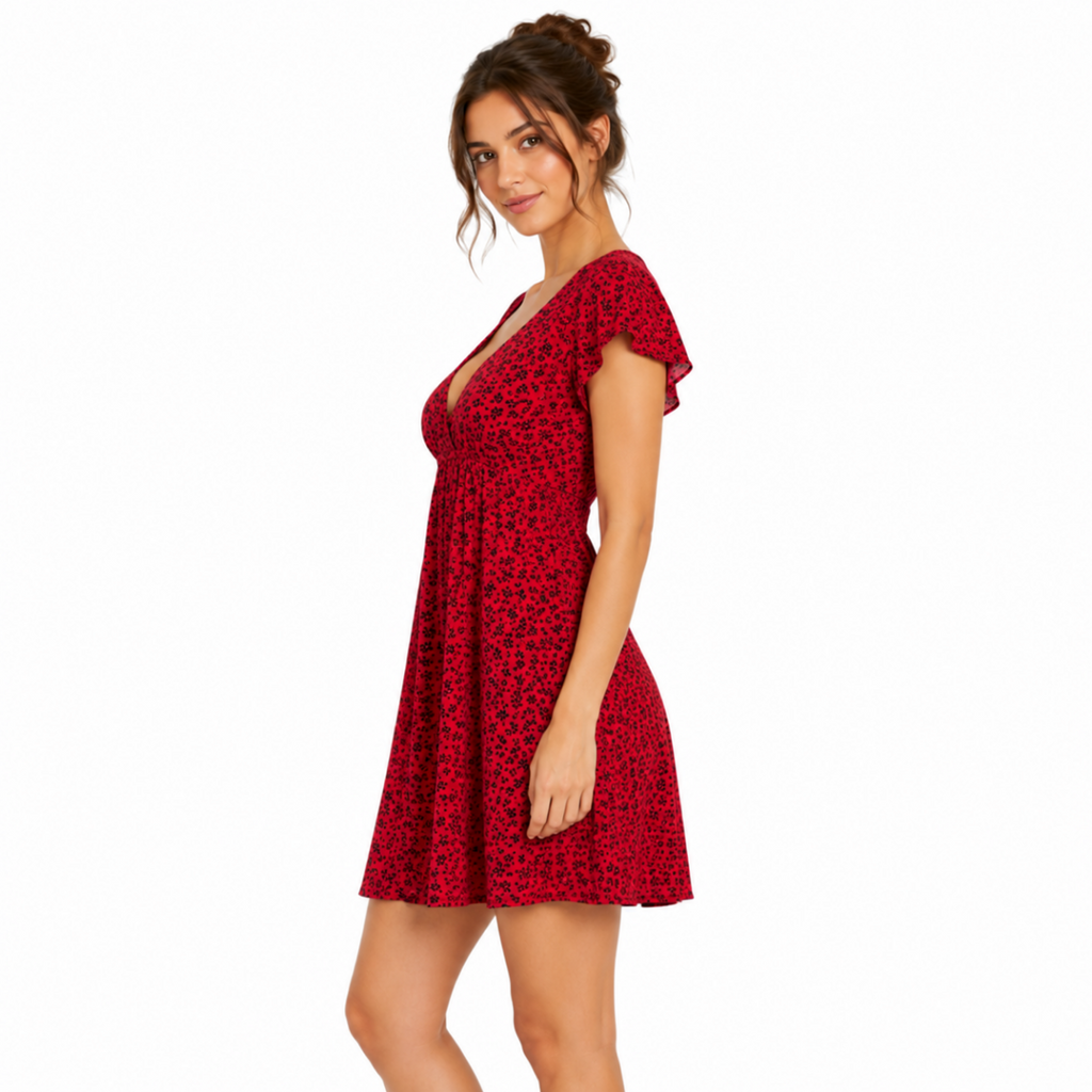 Women's Red Floral Summer Dress