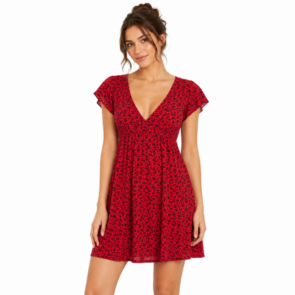 Women's Red Floral Summer Dress
