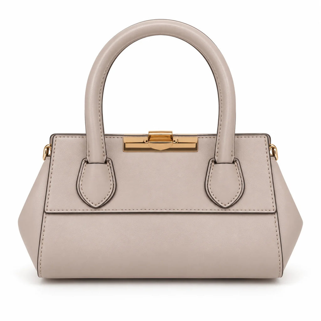 Beige Handbag with Gold Clasp
