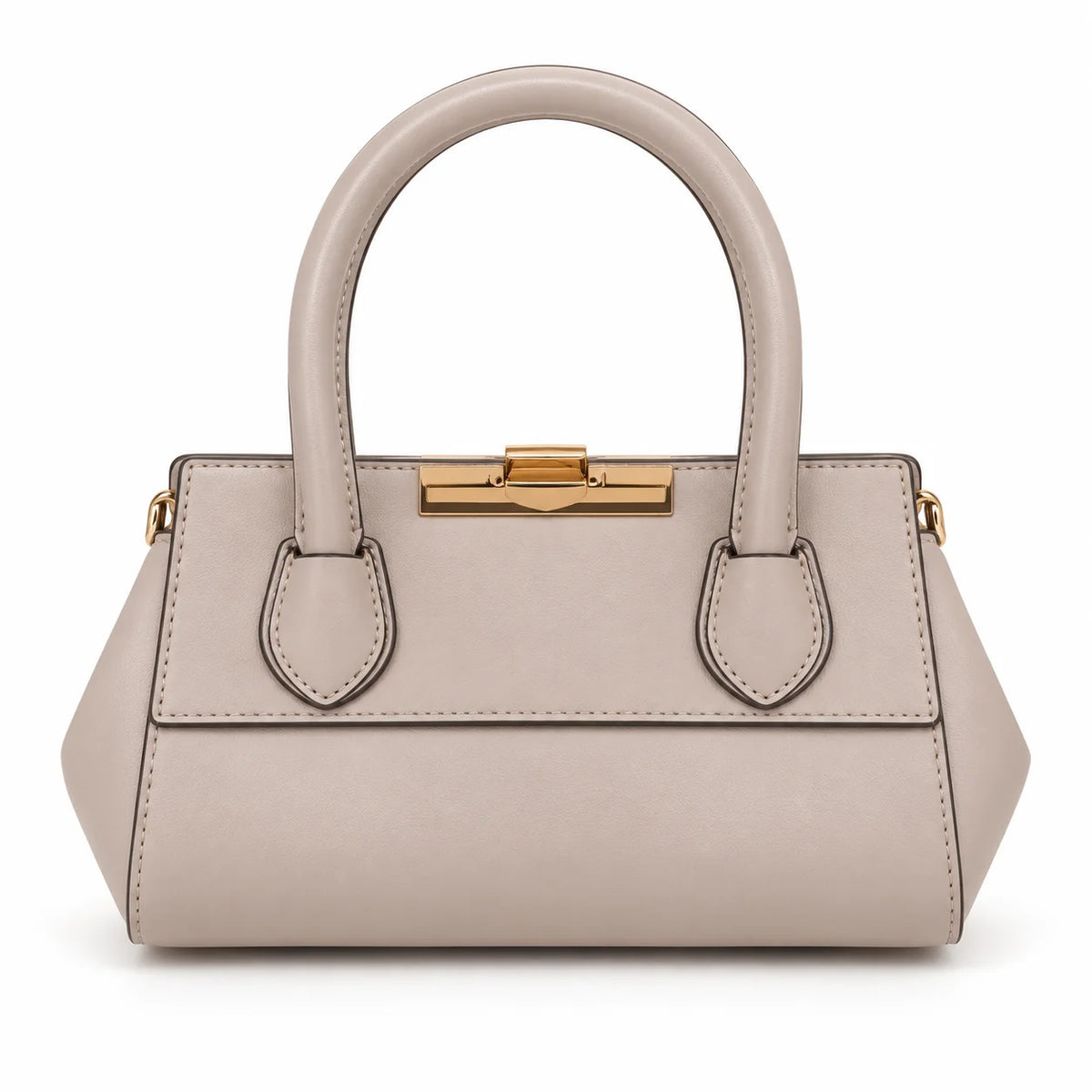Beige Handbag with Gold Clasp