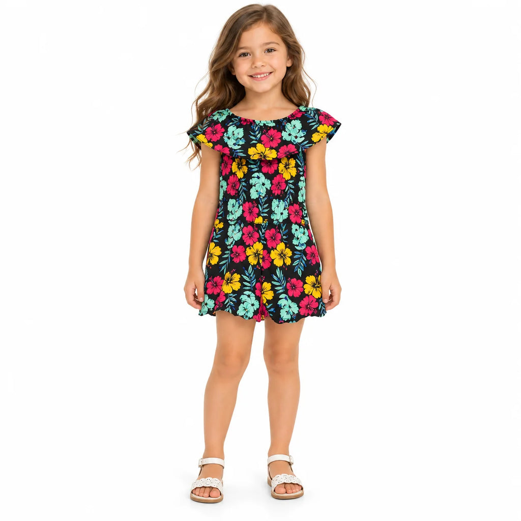 Girls' Black Floral Jumpsuit