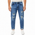 Blue jeans with eye-catching cutouts