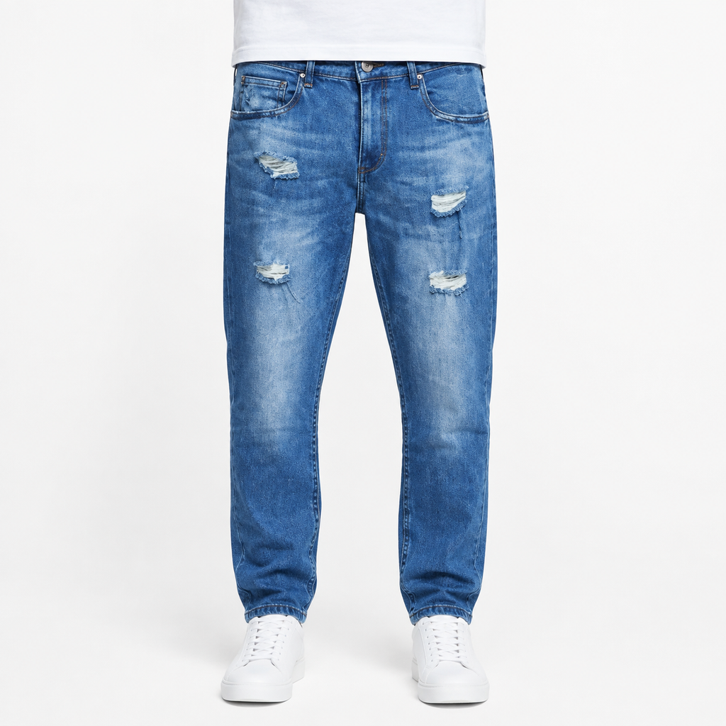 Blue Relaxed Ripped Jeans