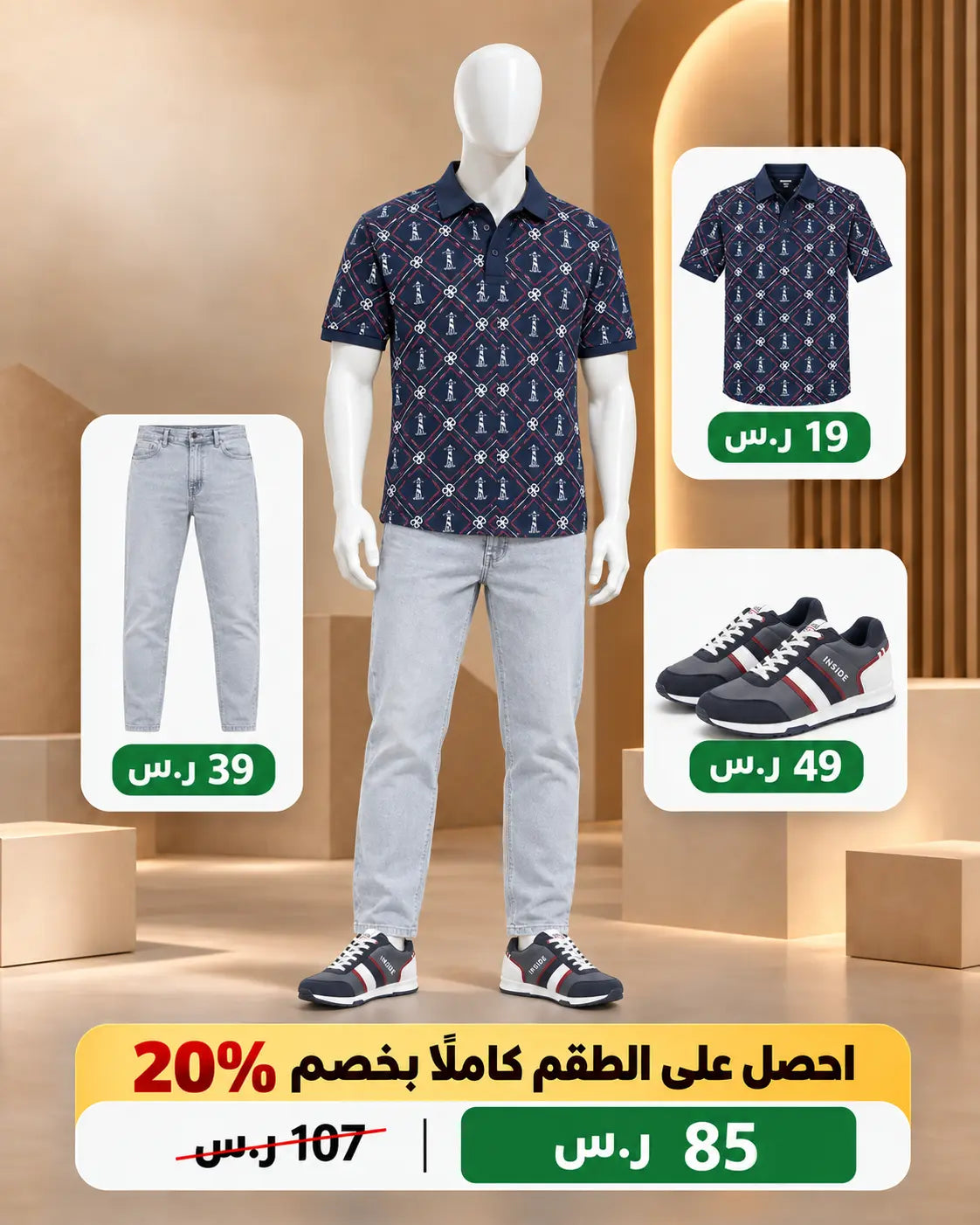 طقم بولو رجالي مزخرف