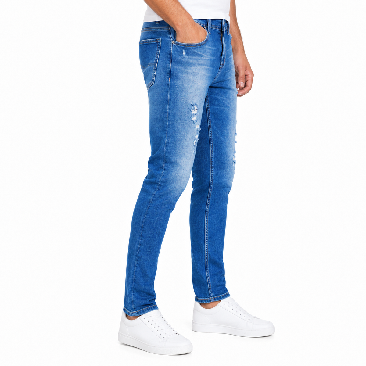 Blue Distressed Slim-Fit Jeans