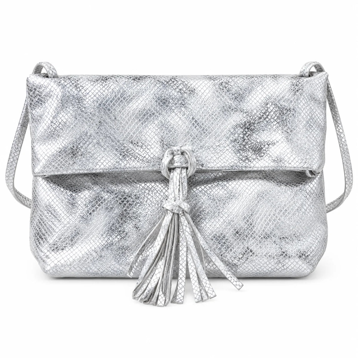 Glossy Silver Fringe Shoulder Bag