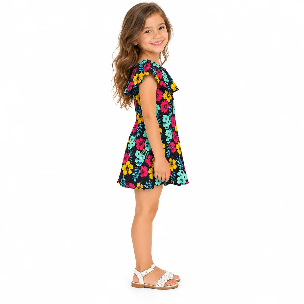 Girls' Black Floral Jumpsuit