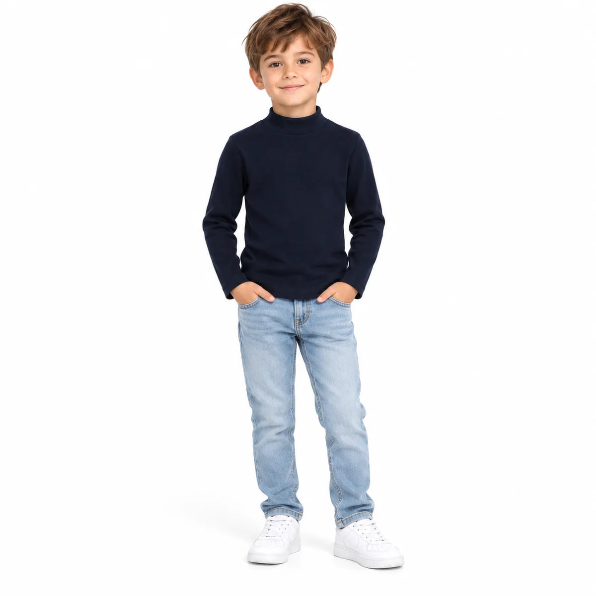 Boys' Navy High-Neck T-Shirt
