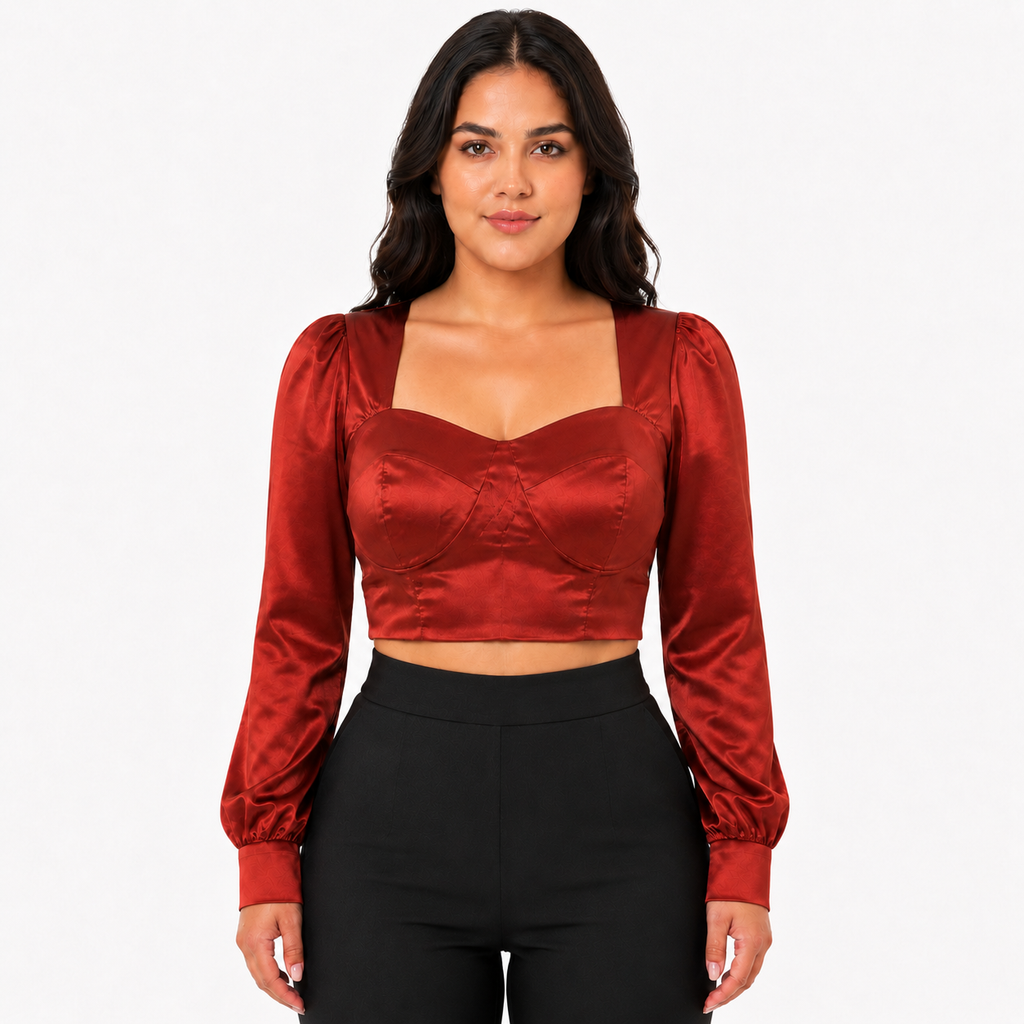 Copper Satin Blouse with Sleeves (KOUCLA)