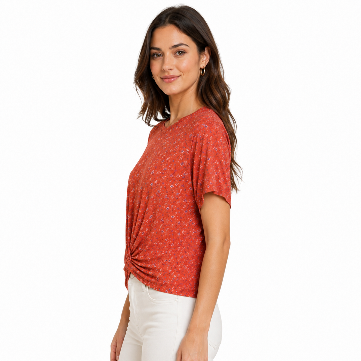 Coral Red Floral Print T-Shirt