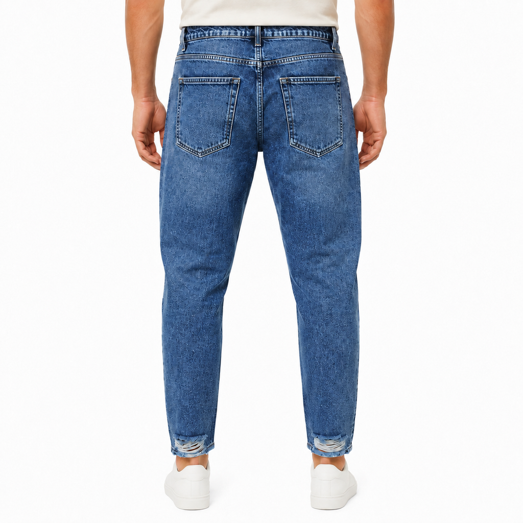 Blue jeans with eye-catching cutouts