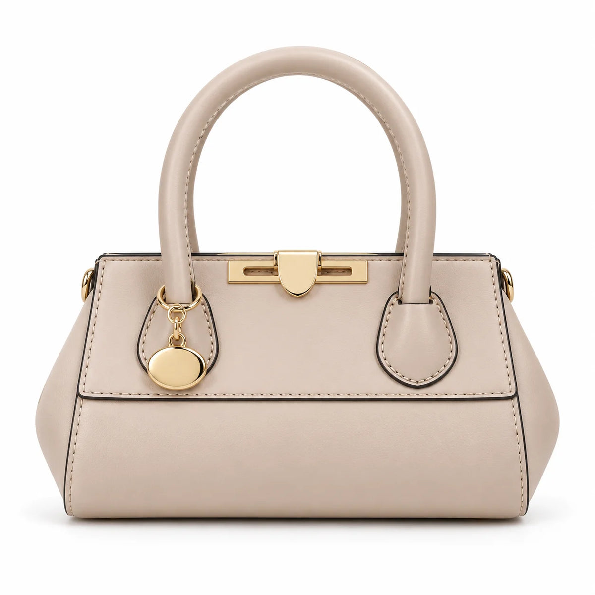 Beige Handbag with Gold Clasp