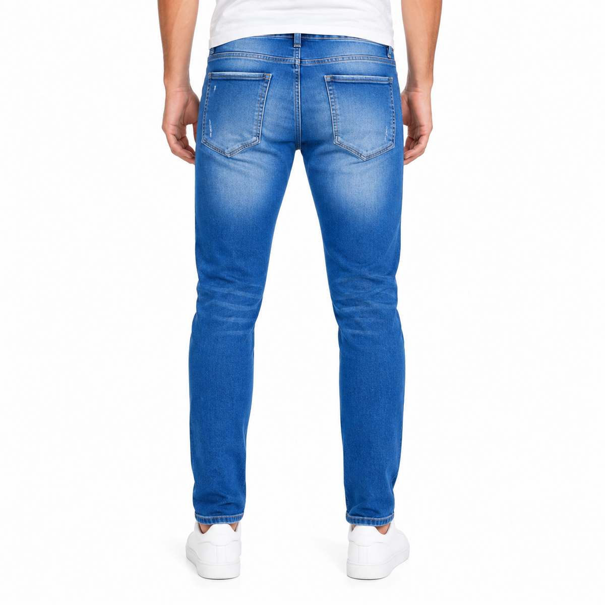 Blue Distressed Slim-Fit Jeans