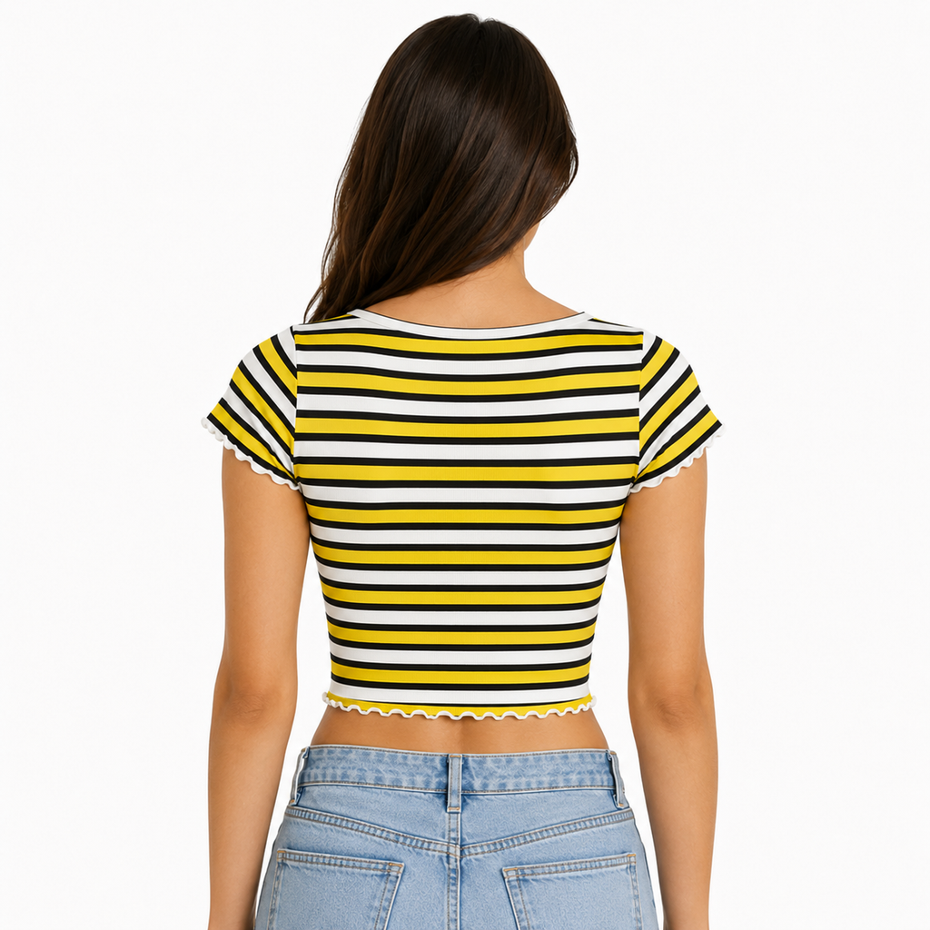 Women's Yellow and White Crop Top
