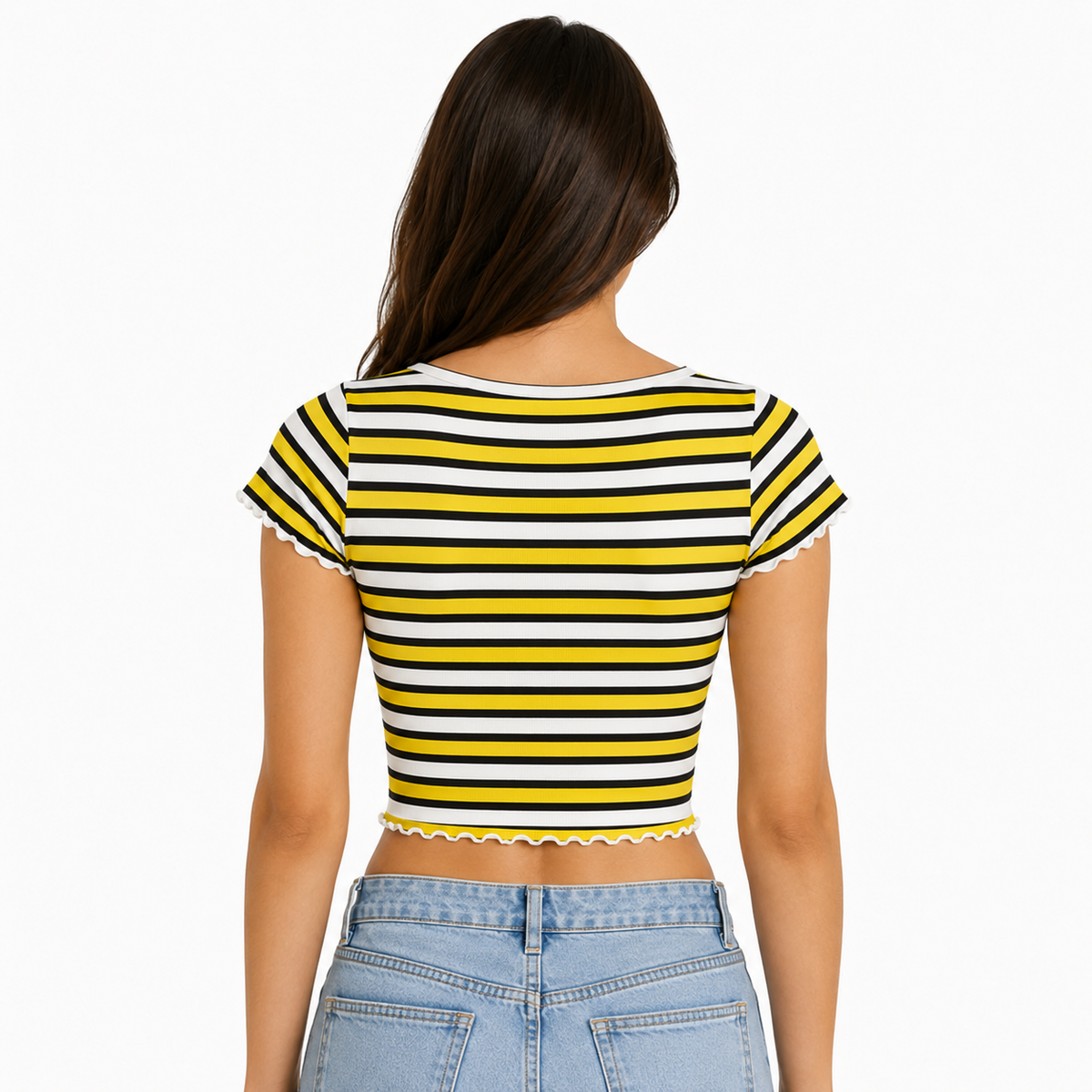 Women's Yellow and White Crop Top
