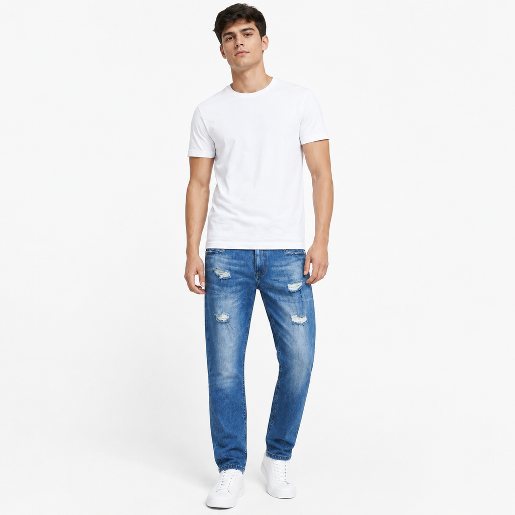 Blue Relaxed Ripped Jeans