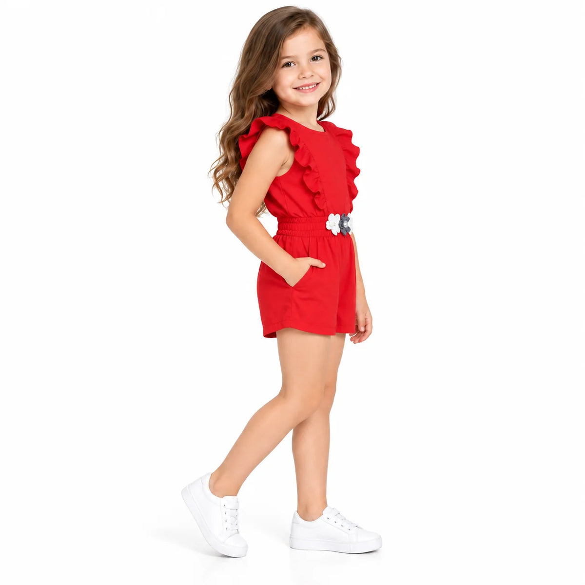 Girls' Red Ruffled Jumpsuit