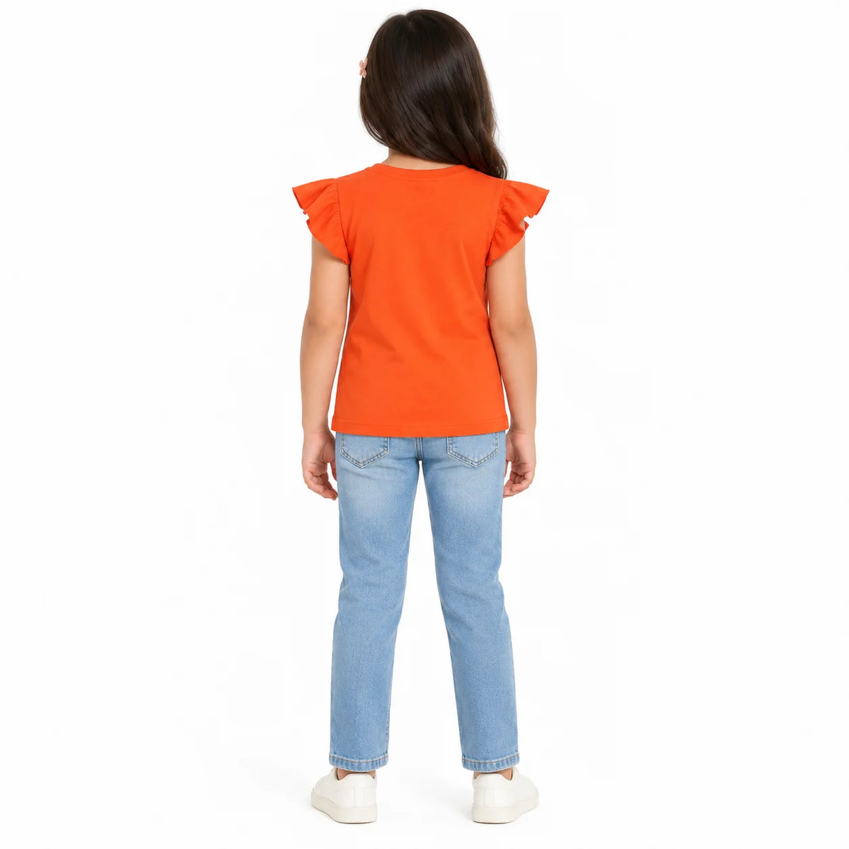 Girls' Orange Ruffled T-Shirt