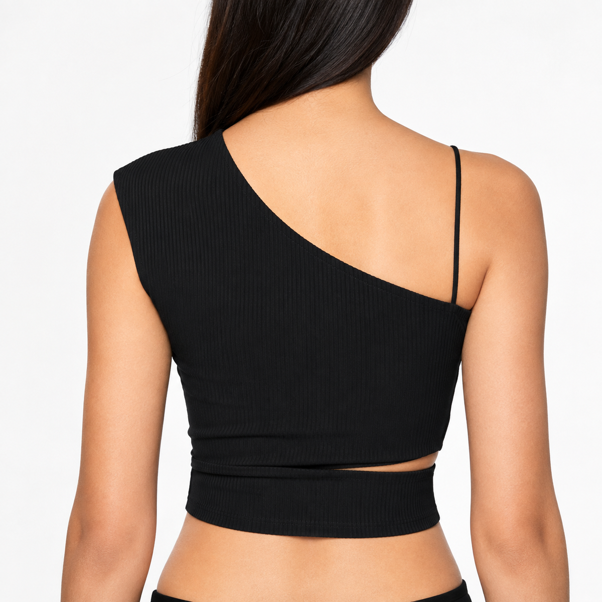 Black one-shoulder crop top