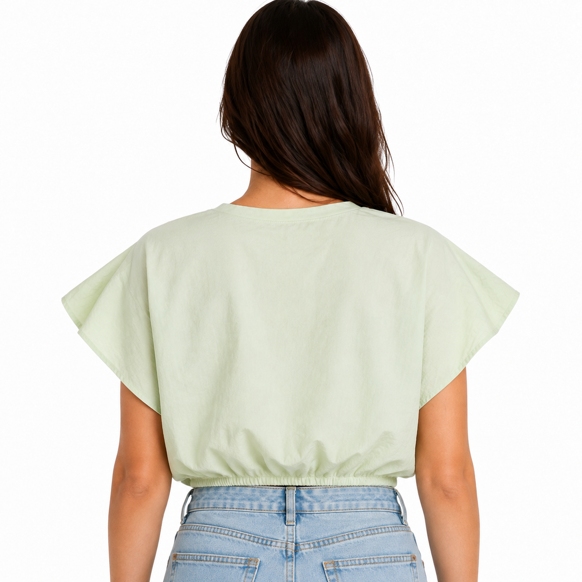 Cropped mint top with mushroom print