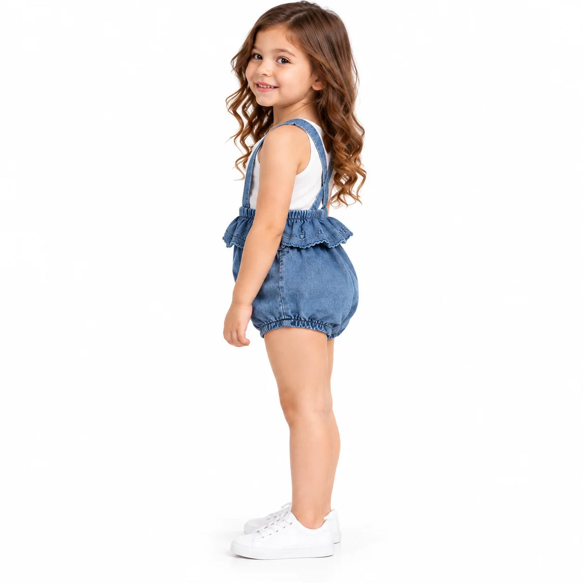 Girls' Denim Shorts with Straps