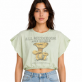 Cropped mint top with mushroom print