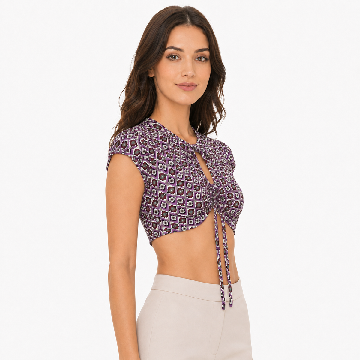 Purple double-tie crop top