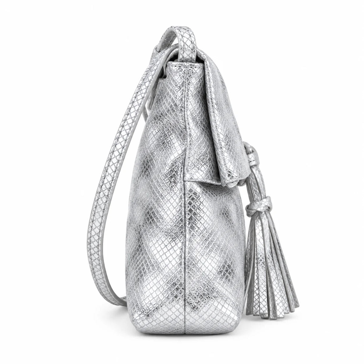 Glossy Silver Fringe Shoulder Bag