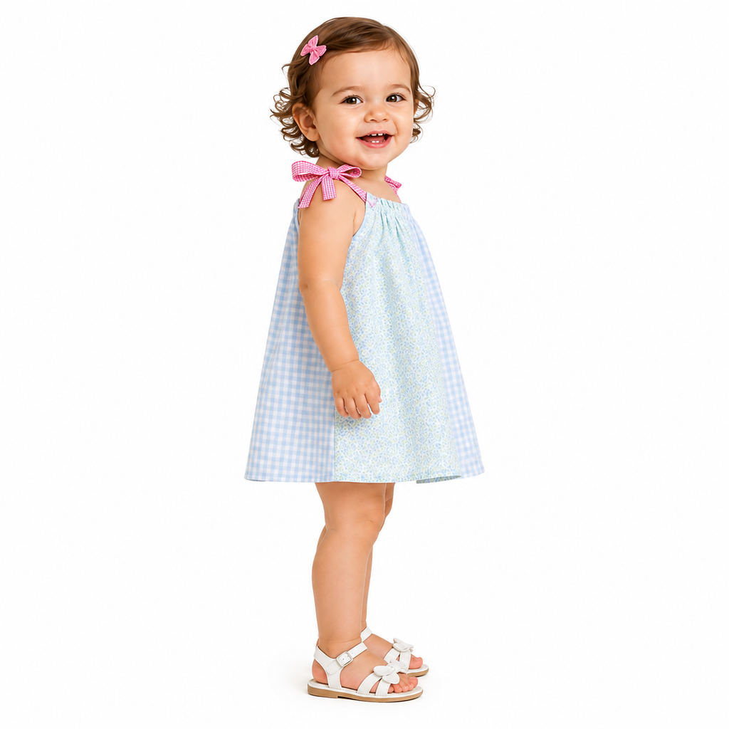 Sky blue dress with a bow