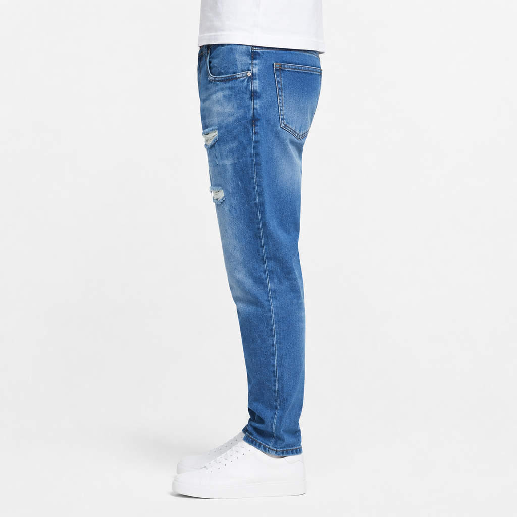 Blue Relaxed Ripped Jeans