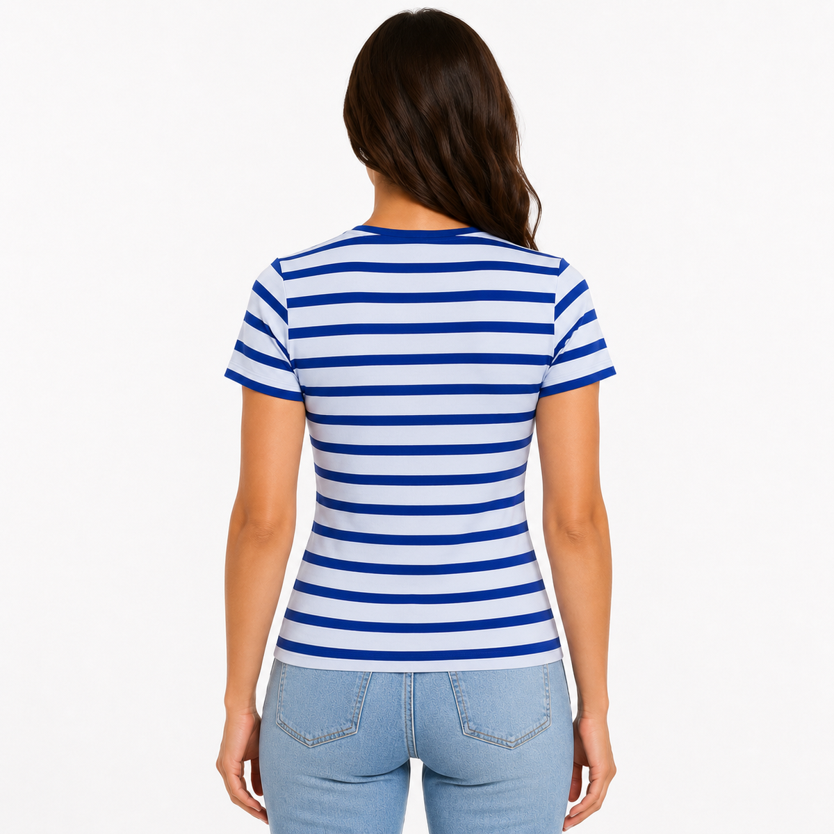 Women's White and Navy Striped Crop T-Shirt